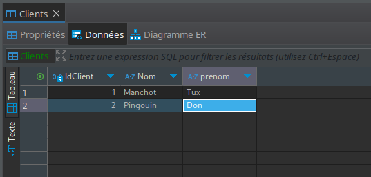 ajout ligne DBeaver